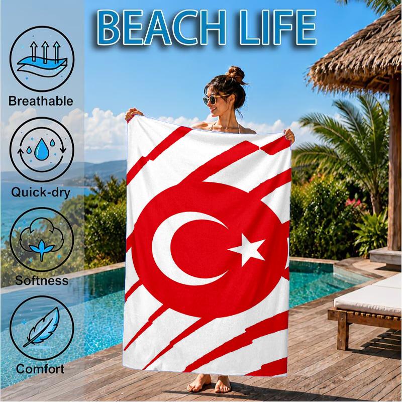 Turkish Flag Design Beach Towel, Quick-drying, Easy to Care for, Suitable for Both Fitness and Beach Vacations,Sports Essential