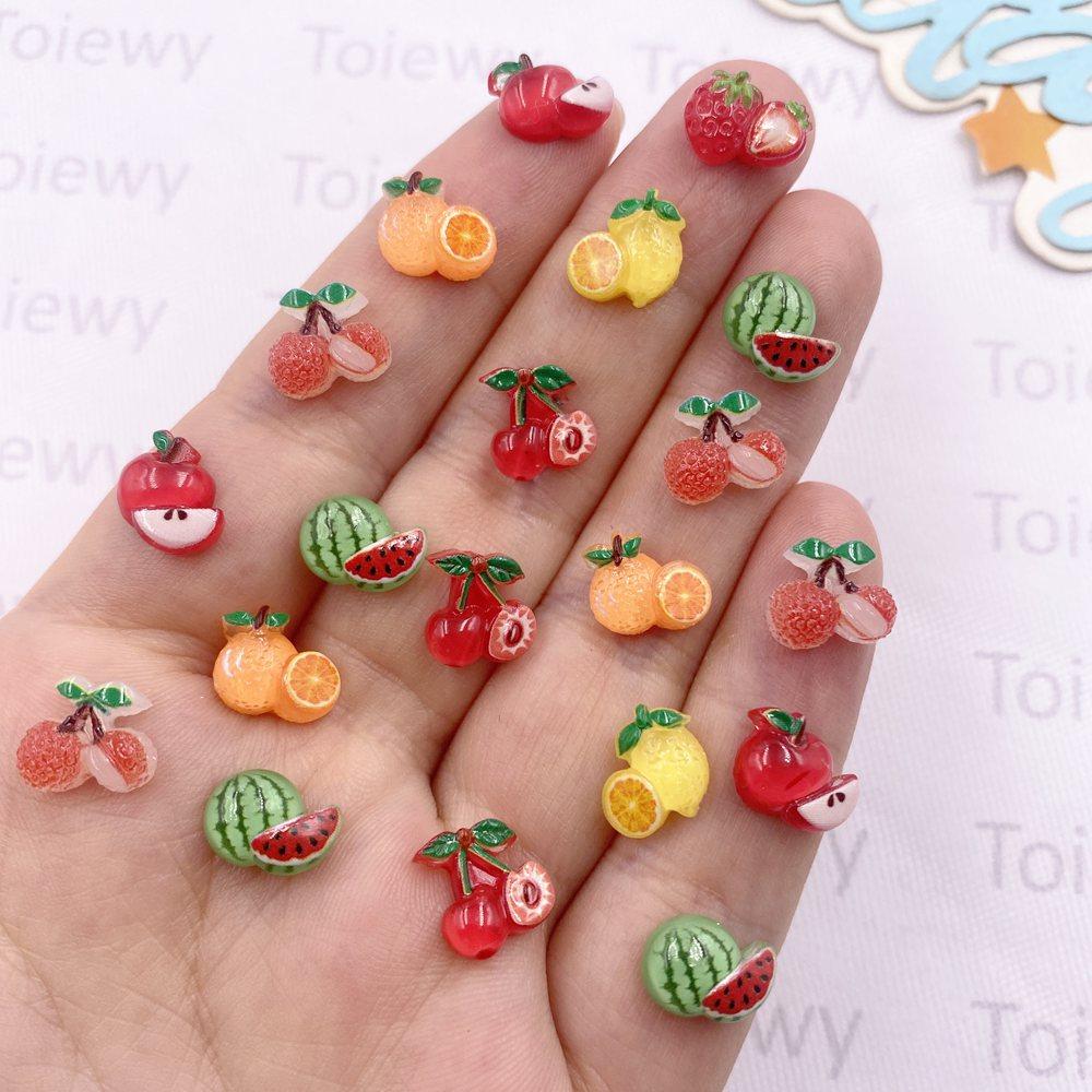 50pcs Resin Colorful Litchi Watermelon Cherry Lemon Strawberry Fruit Nail Art Flat Back Rhinestone Scrapbook DIY Jewelry Crafts