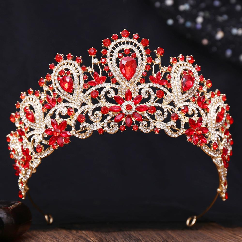 DIEZI 8 Colors Baroque Rhinestone Flower Tiara For Women Party Luxury Bridal Bride Crystal Crown Hair Accessories Jewelry