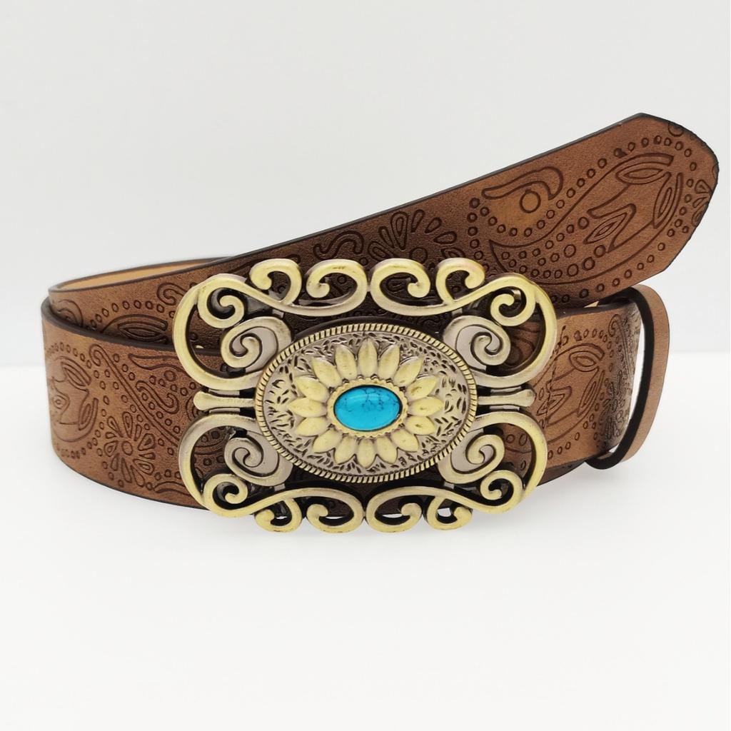 Böhmischer Blumendruck Unisex Gürtel Cowgirl Tier Kuhmuster Vintage Gürtel