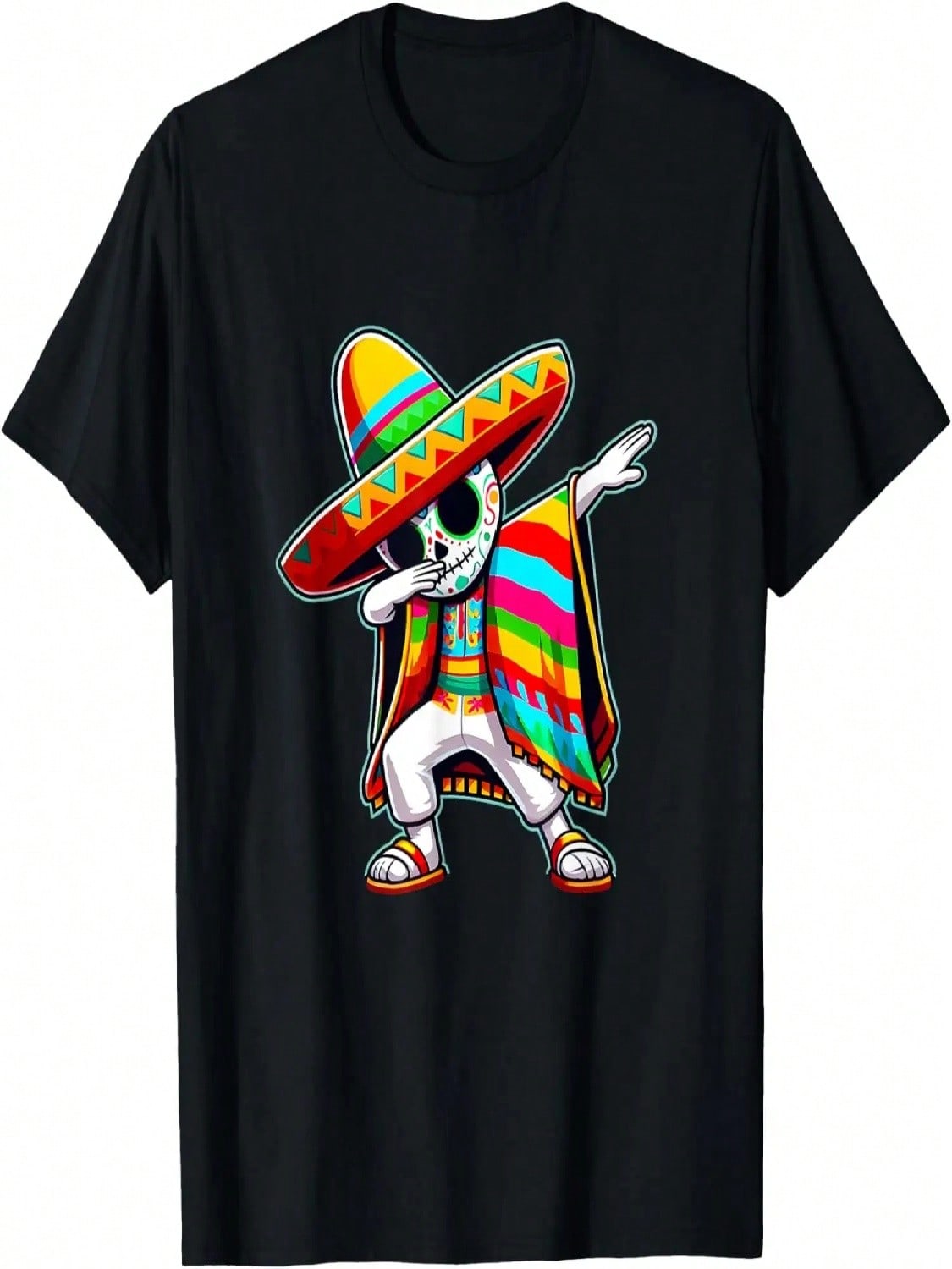 Retro Mexican Boy Dabbing Poncho Cinco De Mayo Graphic T-Shirt S разноцветный