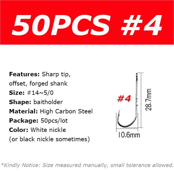 50PCS Baitholder Fishing Hooks High Carbon Steel Barbed Fish Hook Worm Pond Fish Bait Holder Size 10 12 14 1/0 2/0 3/0 4/0 5/0