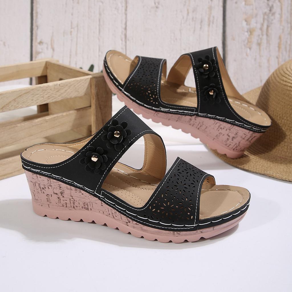 2025 New Plus Size Wedge Slippers Women's Shoes Summer Cutout Wedge Fish Mouth Wedge Platform Beach Slippers