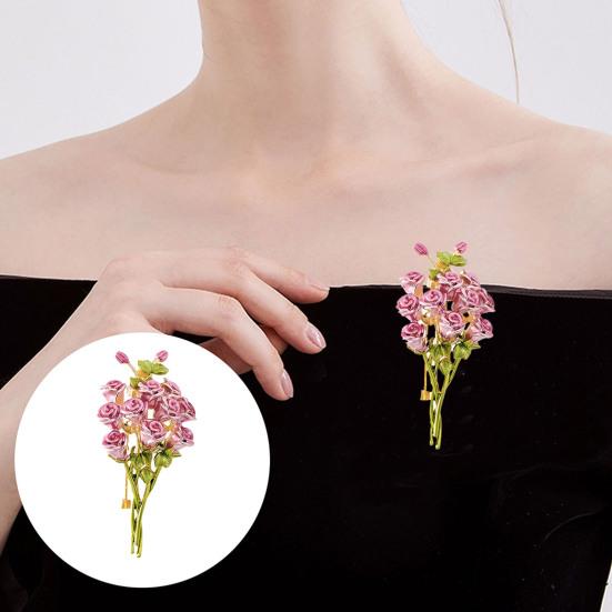 Mother Day Brooch 3D Enamel Rose Flower Bouquet Design Brooch Suit Lapel