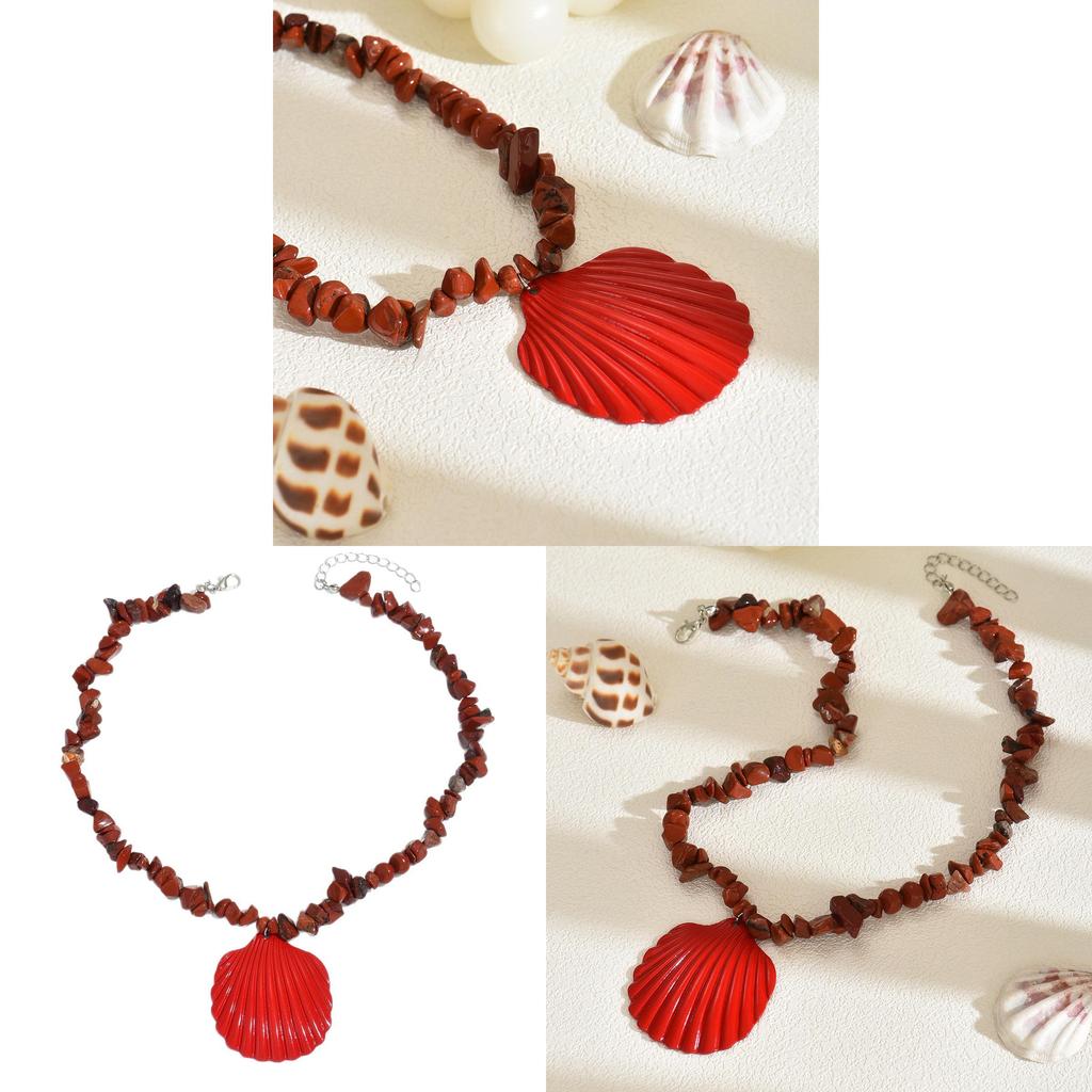 Bohemian Shell Pendant Necklace With Colorful Stones For Women Summer 2025