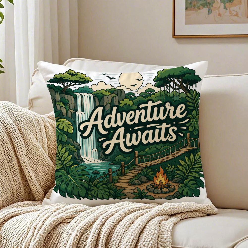 Adventure Awaits Cushion Cover Breathable Organic Short Plush Cushion Covers Machine Washable Wrinkle-Resistant Soft Durable