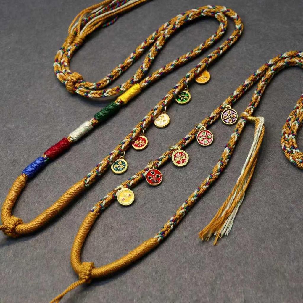 Tibetan Five Gods of Wealth Handmade Necklace - Woven Cord Pendant Inspired by Traditional Cultural Jewelry and Thangka Designs