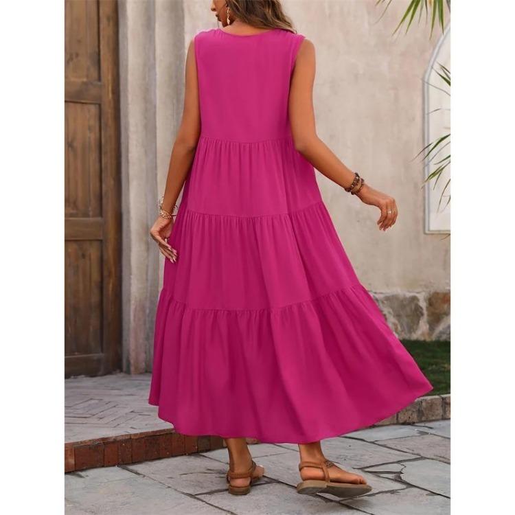 Women Casual Vacation Beach Dress Elegant V-neck Loose Long Dresses Holiday Femme Yellow Black RUFFLES Summer