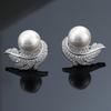 1Women's Fashion Earrings: Luxurious Zirconia-Studded Leaf Design Studs, Elegant Imitation Pearl Earrings, High-End Jewelry Accessories for Women's