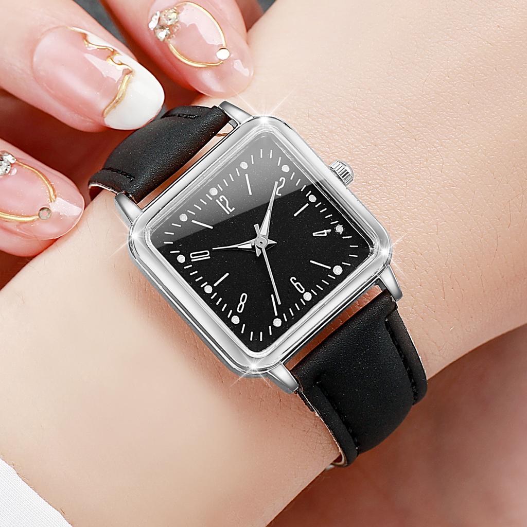 2PCS/Set Women's Fashion Watch Simple Square Dial Leather Watch