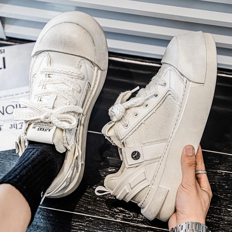 Men's Low-Top Canvas Sneakers Flat Bottom Casual ShoesSummer Trendy Sports Shoes New Round Toe Rubber Sole Non-Leather Material