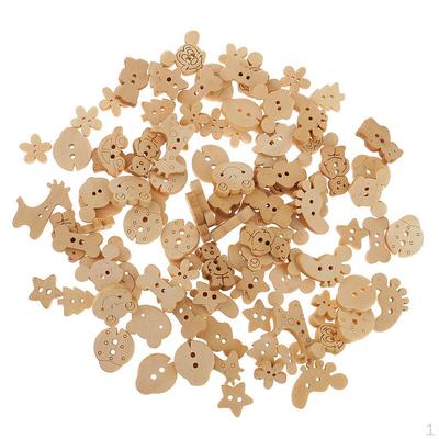 100 Pieces Wood Buttons Two Holes Mixed Animal for DIY Sewing