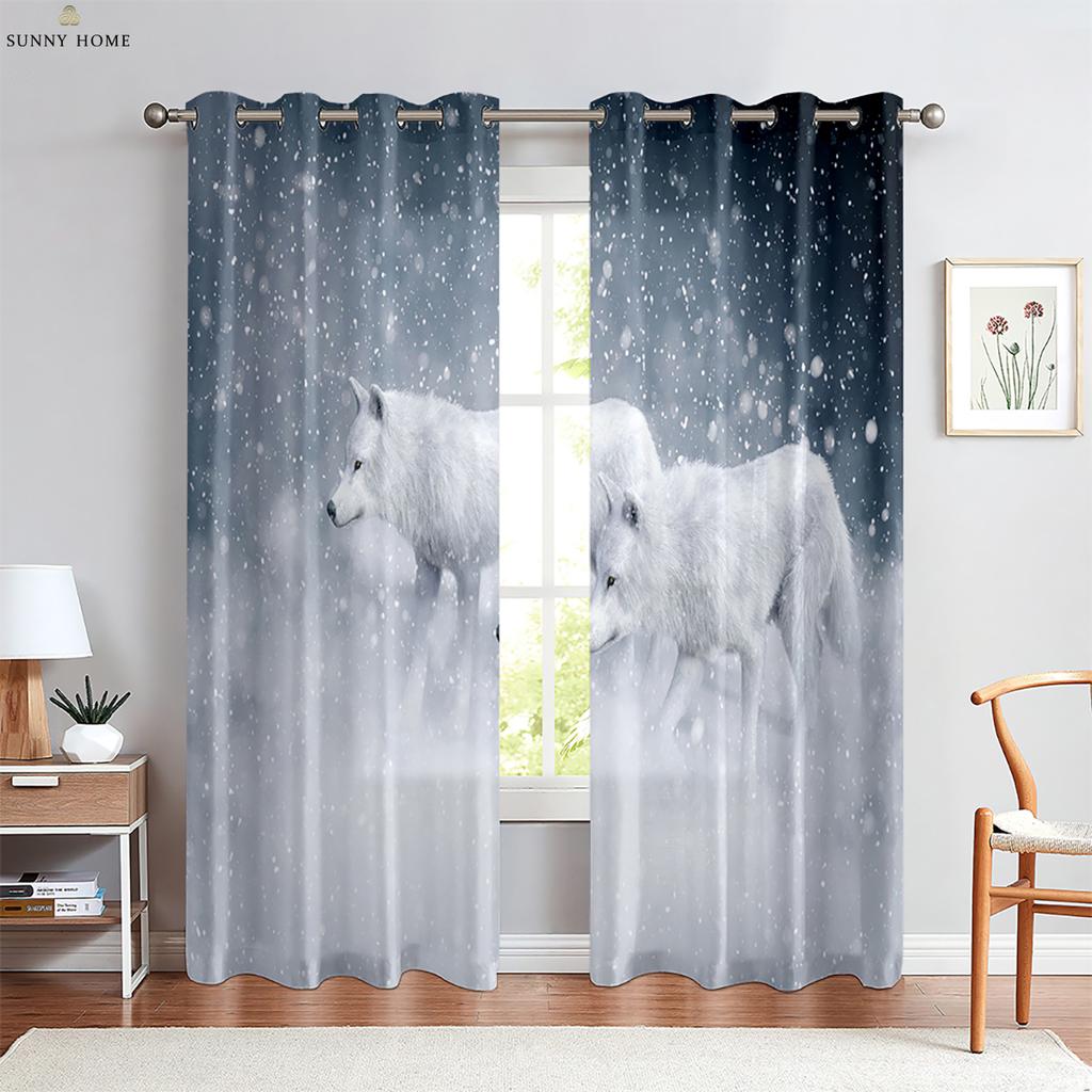 Fenstervorhänge Tiermuster Wolf Maßgefertigte Vorhänge Wohnzimmer Balkon Küche Schlafzimmer Arbeitszimmer Dekorative Vorhänge 2 Stück