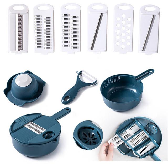 Vegetable Chopper Carrots Potatoes Cut Shred Manually Multi-function Grater Kitchen Gadgets Vegetable Tool 12 PCS Accessories