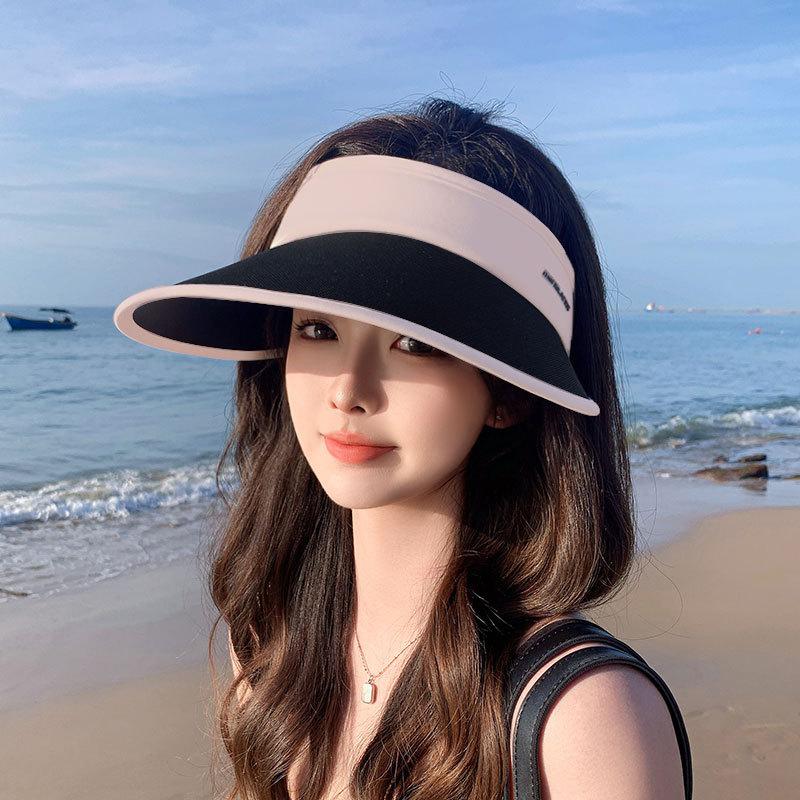 

Sun hat women s 2025 new summer UV protection widened brim empty top sun hat contrasting color ice silk sun protection hat Adjustable (54-60cm) рожевий