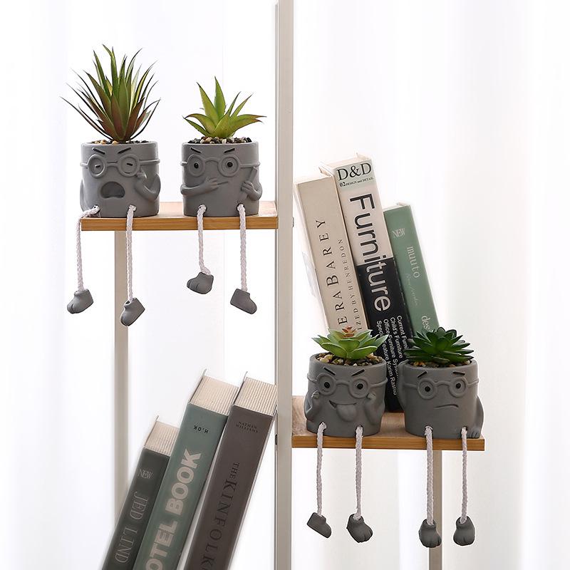 Green Plant Hanging Foot Doll Ornament: Cute Cement Candle Holder for Home Decor