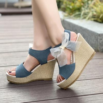 Moda Renda Lazer Mulheres Anabela Salto Alto Sapatos Femininos 2024 Sandálias de Verão Festa Plataforma Salto Alto Sapatos Mulher