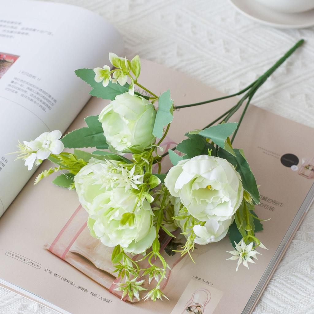 Nordic Peony Wedding Bouquet - Artificial 5-Head Peony for Home Decor