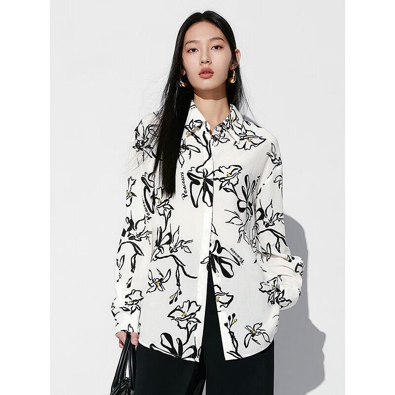 PEACEBIRD Women s Lyocell All-Over Print Long-Sleeve Shirt S
