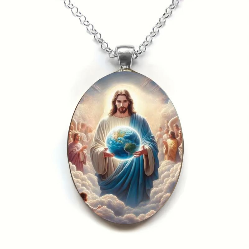 A light of faith Jesus holy blessing pendant Christian faith gift time gem glass pendant necklace suitable for men and women to wear every day