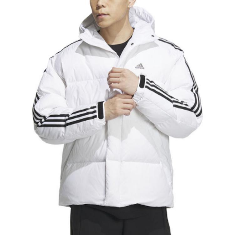adidas Puffärmel Seitenstreifen Sport Warm Kapuzen Daunenjacke Herren Oberbekleidung Weiß IT8731