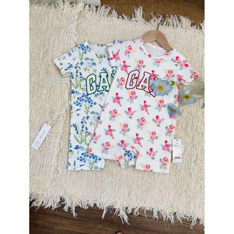 Export Foreign Trade g Brand Letter Embroidery Organic Cotton Baby Girl Short-Sleeve Romper Pink floral 73