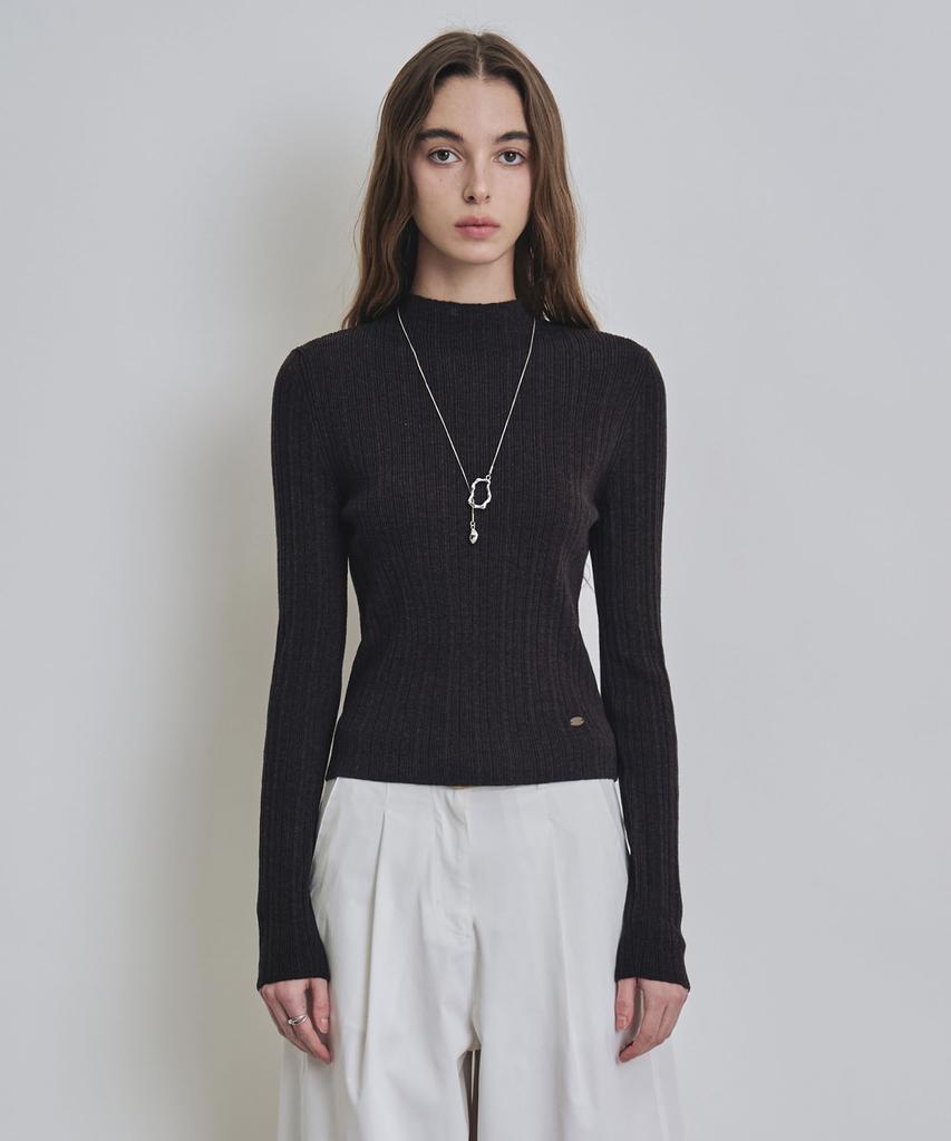 Keoseuteomeokeullagumeon [Italy] Slim Mock Neck Ribbed Knit 5 Color Cowkt009