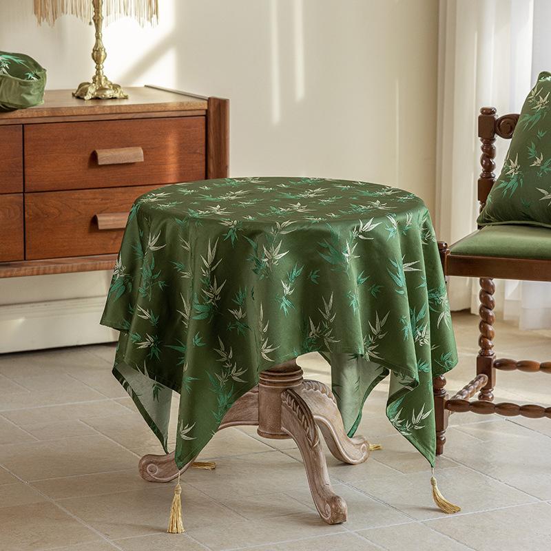 

New Chinese light luxury high-end tablecloth green bamboo fringed coffee table tablecloth rectangular tablecloth tablecloth table cloth green (as the picture,120*120cm)