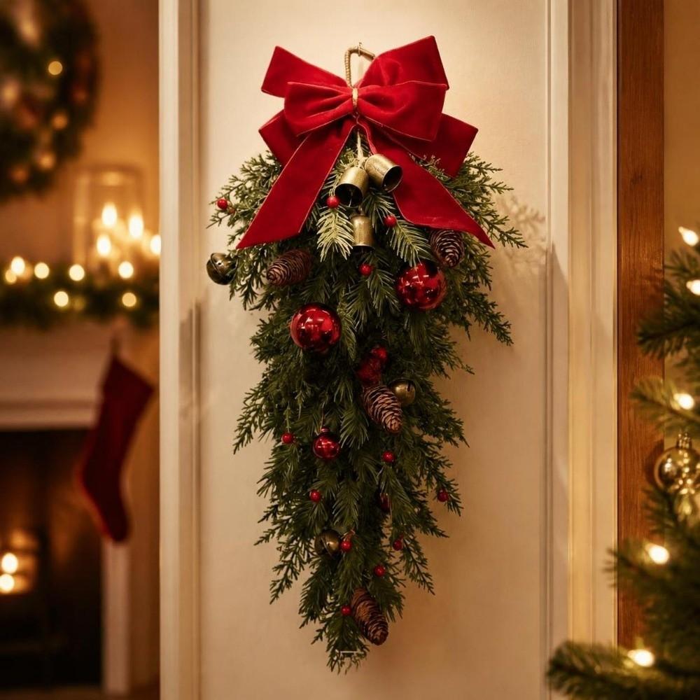 Flexible Bendable Christmas Swag With Bells Teardrop Wreath  Fireplace Decoration