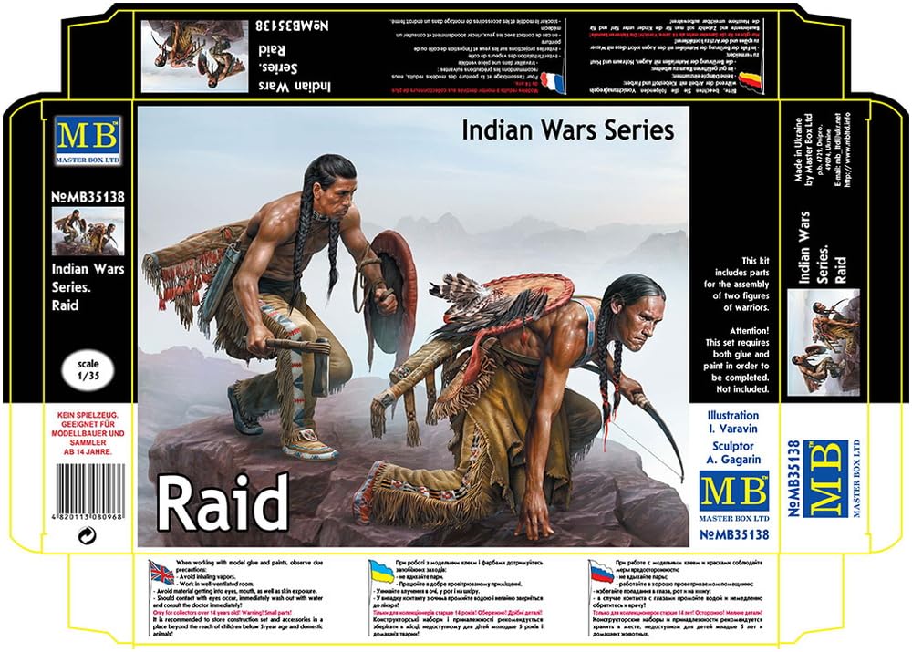 Master Box 1/35 Scale Indian Wars Surprise Attack Native American Soldiers (2 Figures) with Axe and Shield Plastic Model Kit MB35138