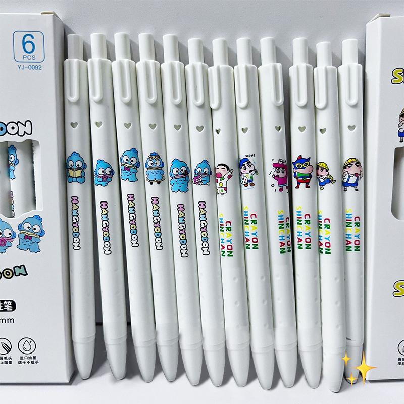 6Pcs Kawaii Crayon Shin-Chan Neutral Pen Cute 0.5Mm Black Ink Signature Pen Student Stationery Anime Cute Pressing Gel Pen Gifts