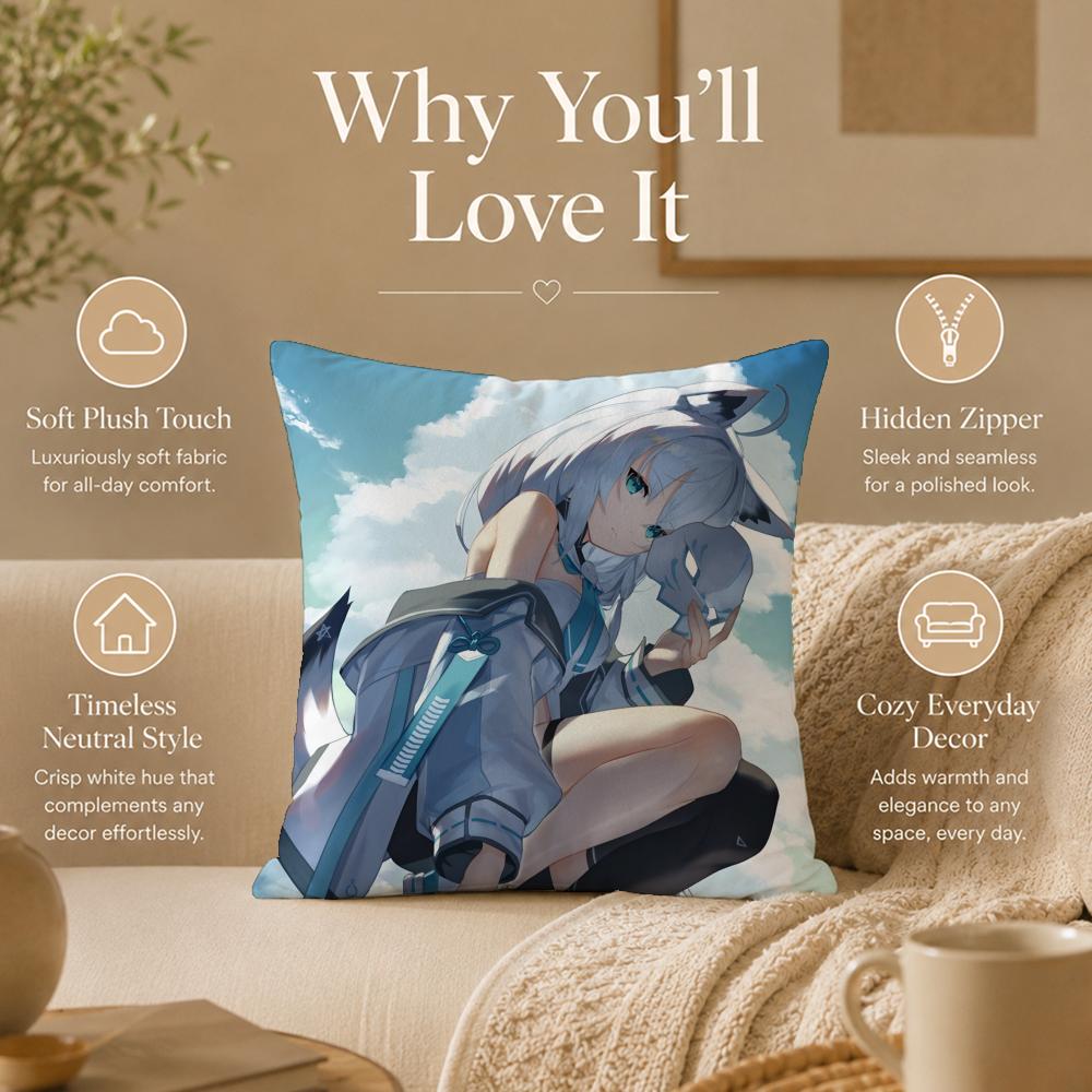 Vtuber S-Shirakami FubukiS Cushion Cover Double-Sided Printed Pillow Cover Hypoallergenic Dust-Mite Proof