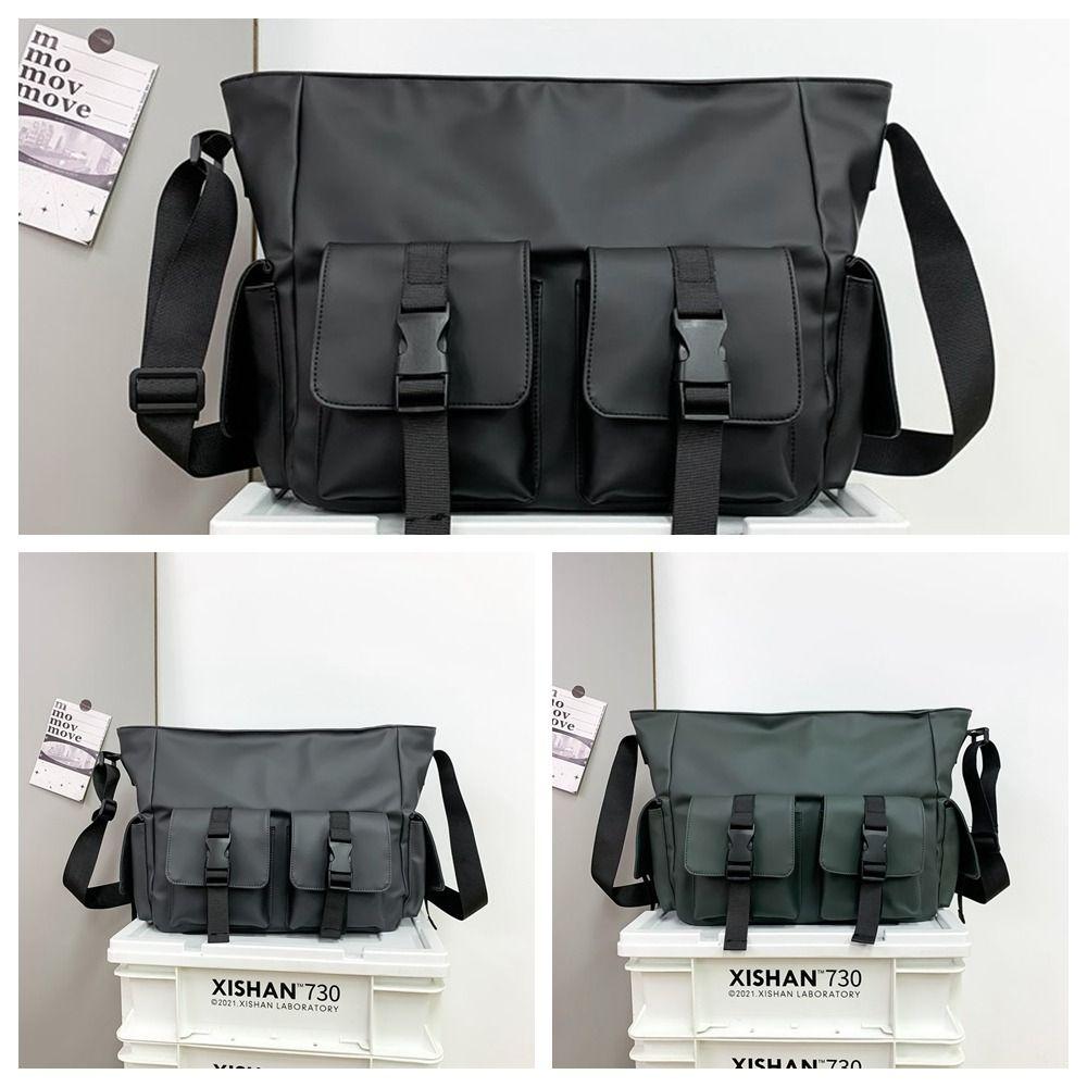 Square Messenger Bag Solid Color Nylon Shoulder Bag Casual Men Crossbody Bag  Hiking