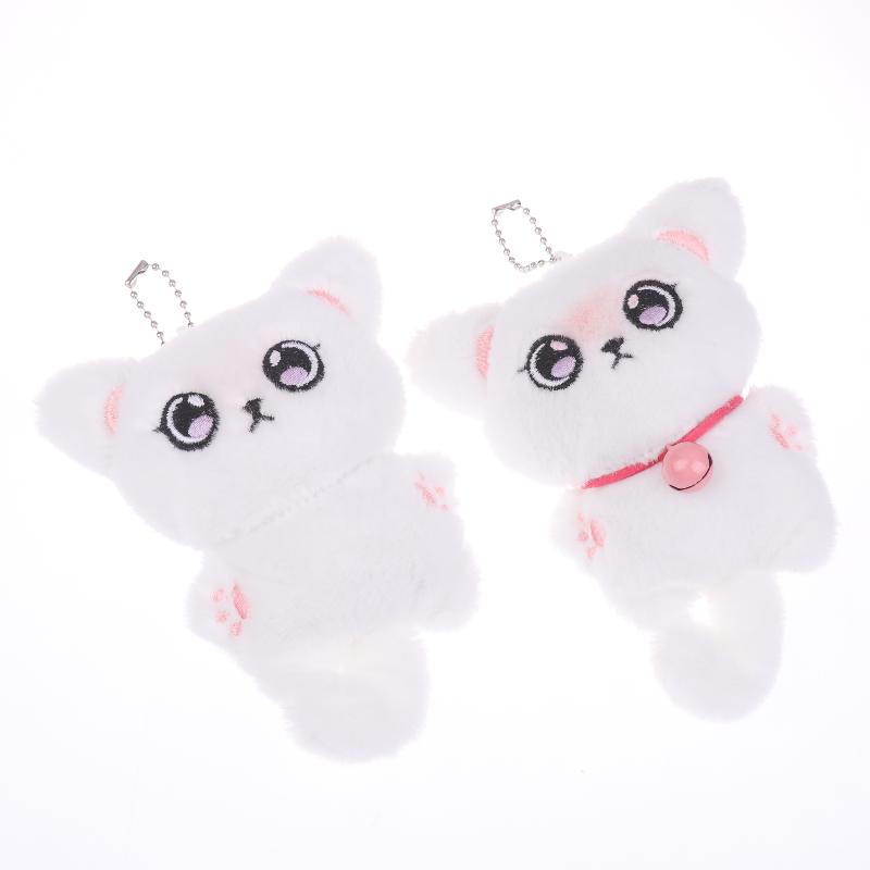 1Pcs White Siamese Kitten Stuffed Doll Backpack Decor Squeaky Bell Kitten Plush Keychain Pendant Schoolbag Ornament Gift