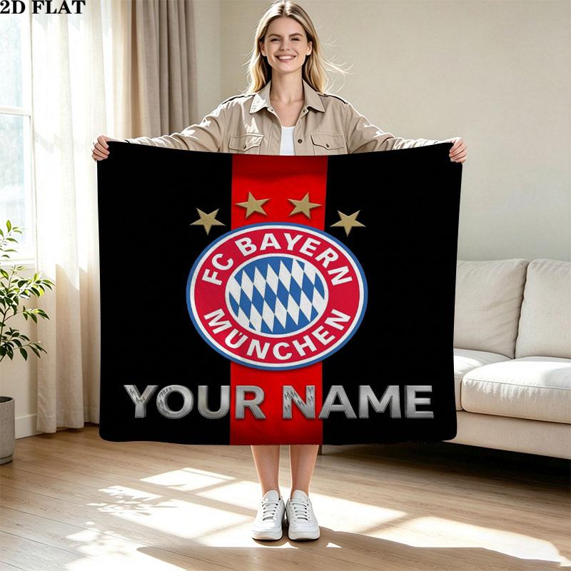 1PC FC Bayern Munchen Custom Name Patterned Flannel Blanket Suitable For All Seasons for Home Decor Warmth and Comfort Gifts Holiday Present