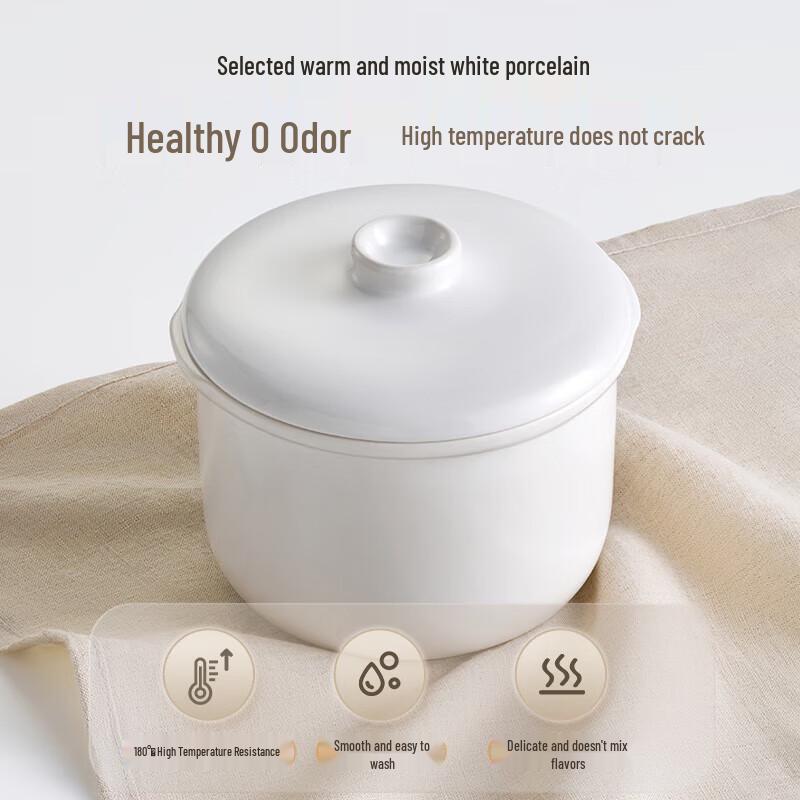BEAR 0.8L White Ceramic Electric Slow Cooker CN Plug (adapter Included)