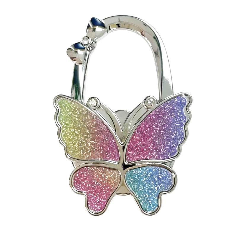 Large Matte Butterfly Hanging Bag Hook - Foldable Women's Bag Buckle & Portable Table Edge Hook for Luggage Accessories.