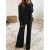 2026 Autumn/Winter Solid Batwing Sleeve Knit Two-Piece Set with Drawstring High-Waist Wide-Leg Pants