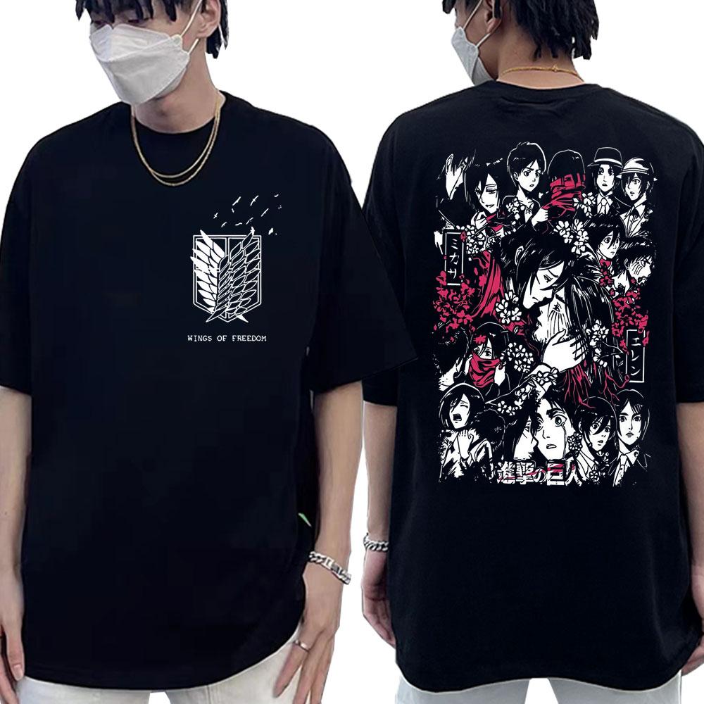 Anime Attack On Titan T-shirt Mikasa Ackerman Eren Jaeger T Shirts Men Women Clothing Cotton Ca