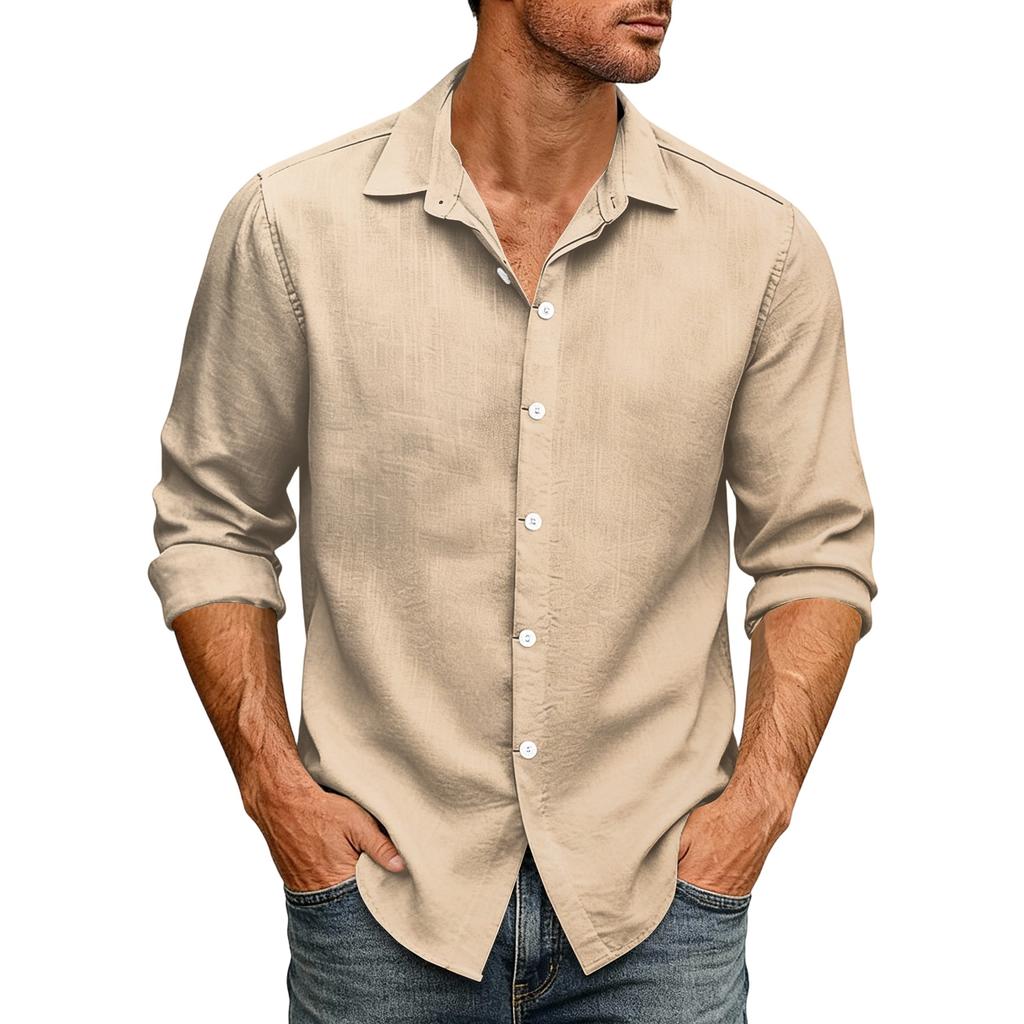Men's Loose Fit Long Sleeve Button Down Shirt Vintage Casual Versatile Breathable Top for Commute Outdoor Daily Wear