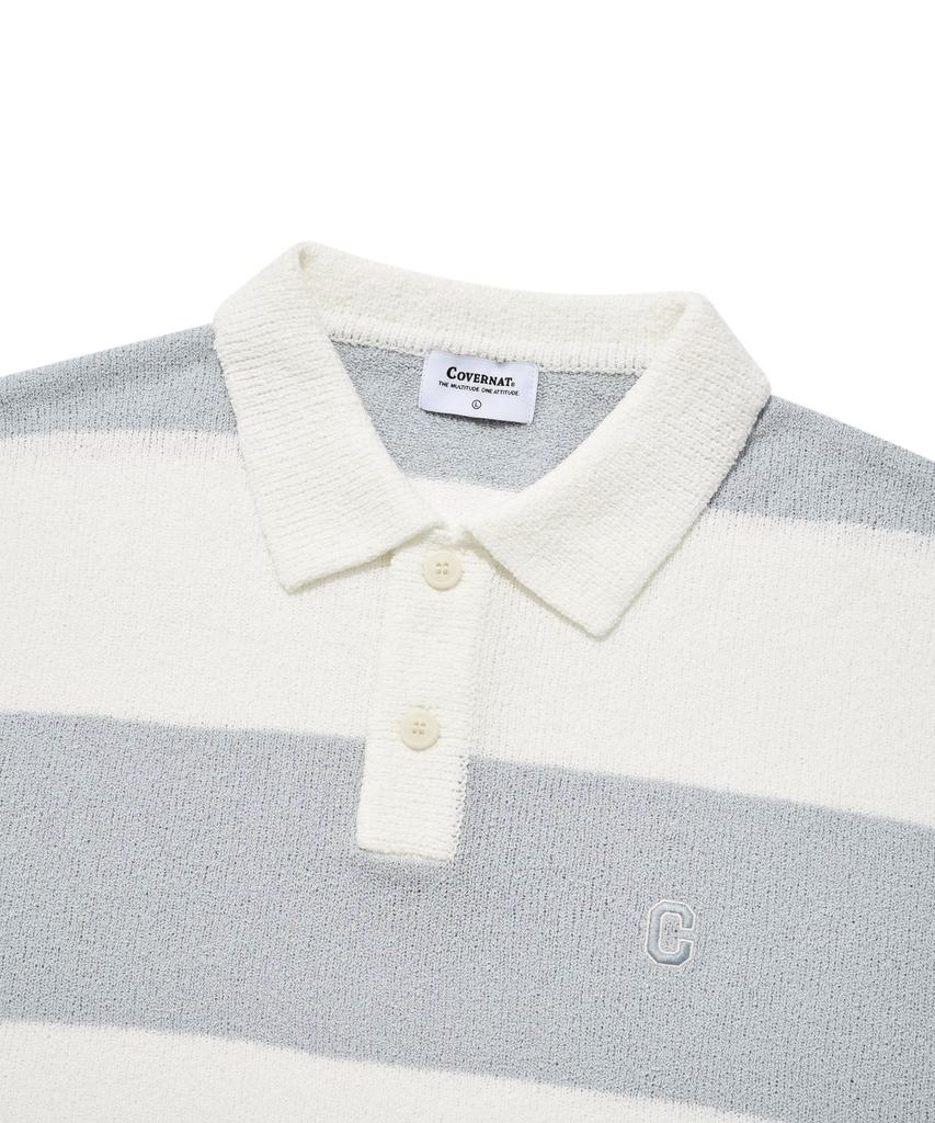 COVERNAT C Logo Stripe Collar Half Knit Sky Blue
