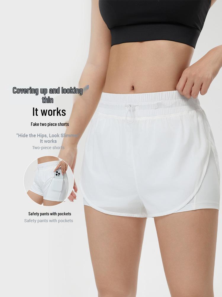 Women's 2026 High-Waisted Quick-Dry Fake Two-Piece Sports Shorts - Breathable Running & Yoga Fitness Shorts for Summer