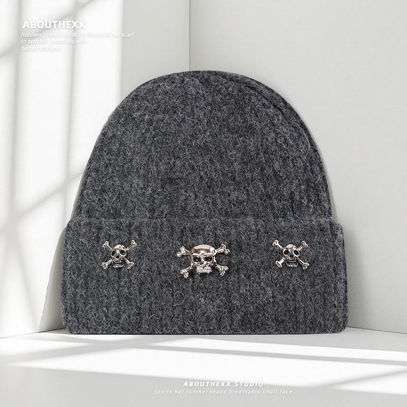 

Autumn and Winter Skull Hats for Women with Large Heads Woolen Hats Halloween Loose Cold Hats European and American Warm Knitted Hats M（56-60cm）