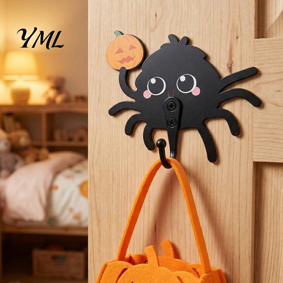 Stable Load Bearing Hook for Bags Wooden Spider Wall Keys Hat Towel, Cute Cartoon Black Decorative Halloween Hanger, Mounted Gothic Key Entryway
