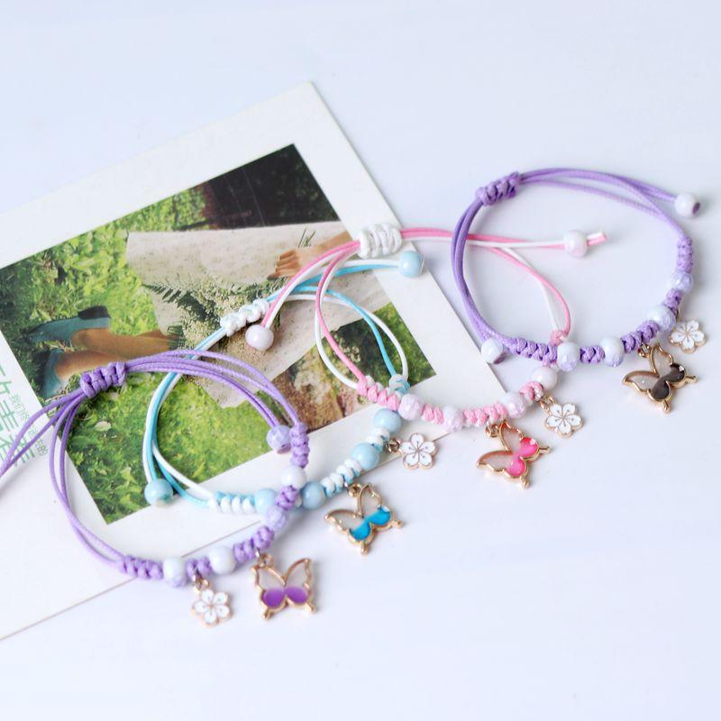 Cute Colorful Butterfly Bracelet for Women Girl Fashion Hand-woven Star Bell Beads Flower Pendant Bracelet Sister's Jewelry