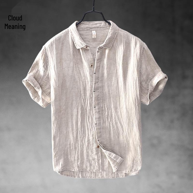 Men's Chinese Style Short-Sleeve Cotton Linen Shirt - Breathable, Casual Lapel Top
