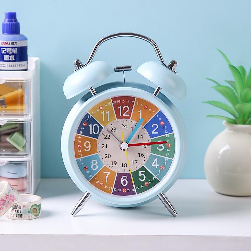 Creative 4.5" Metal Mute  White Round  Early Childhood Education  Desk Alarm Clock WIth Light For kidz Student