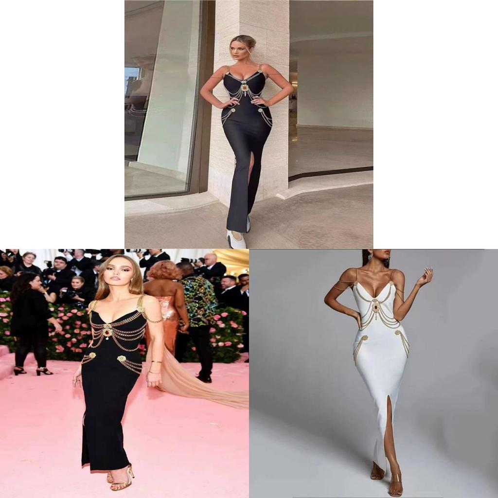 Lily Rose Depp 2019 Met Gala Metallic Chain Strap Gown For Evening Parties