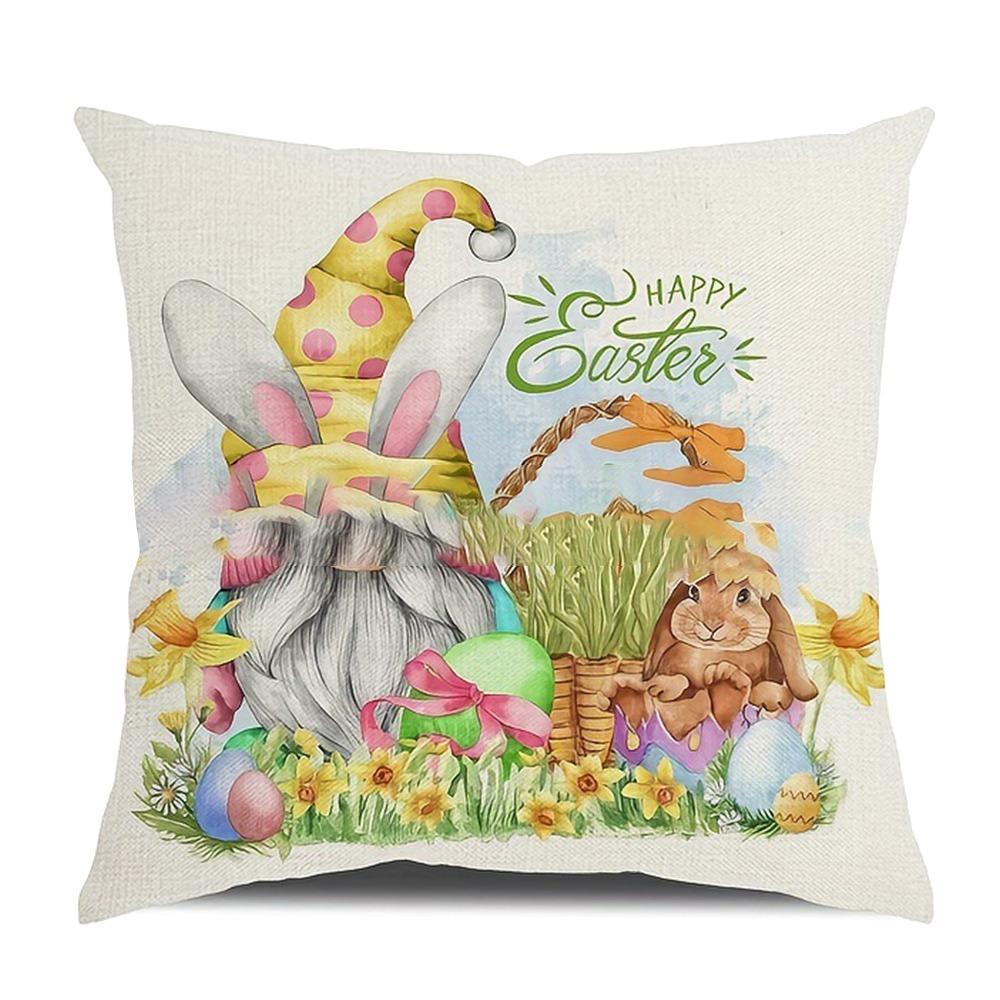 New Cute Easter Bunny Sofa Pillowcase with Zipper Polyester Cushion Cover Print Pattern Soft Pillow Cases Home Party Decor