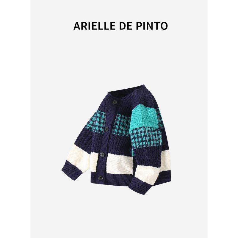 French Arielle De Pinto Boys' Denim Jacket Autumn New Fashion Color-Blocked Cardigan Sweater Top